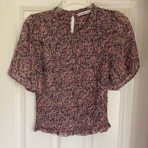 Abercrombie & Fitch Lilac Floral Smocked Puff Sleeve Blouse